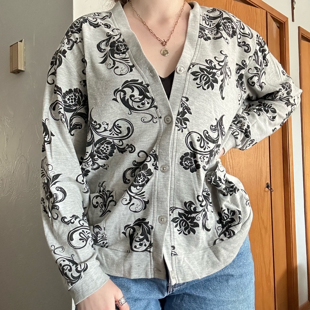 Gray and Black Patterned Women's Cardigan